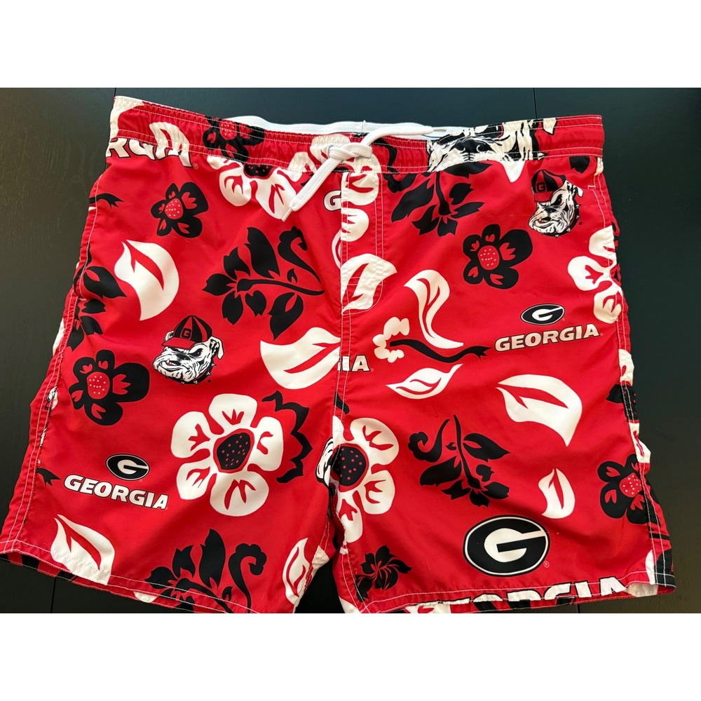 Wes and Willy UGA‎ Bulldog Swim Trunks Mens XL Red/Black Board Short Resortwear